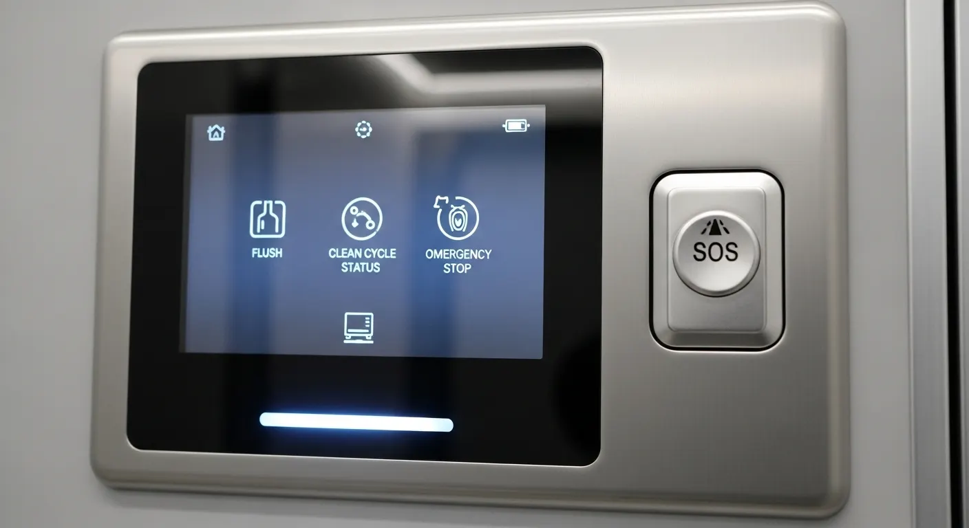 self-cleaning portable toilet control units